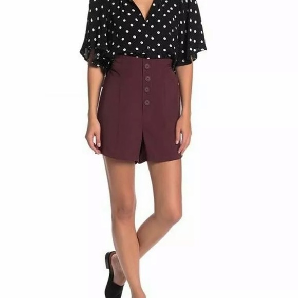 14th & Union Pants - 14th & Union Maroon Paperbag Shorts Buttoned